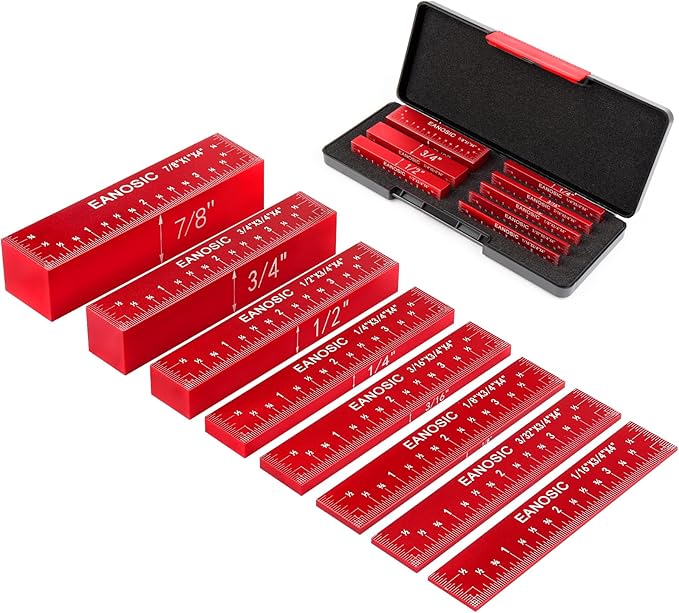 EANOSIC Setup Blocks Height Gauge Set, 8pcs Precision Aluminum Setup Bars for Router and Table Saw Accessories Woodworking Set Up, Bars Include Laser Engraved Size Markings (Extra Long 4 Inch)