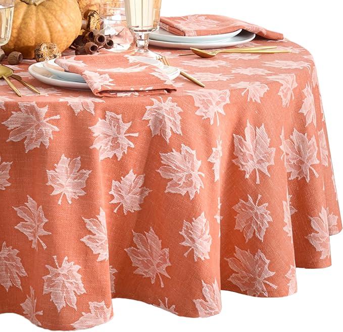Elrene Home Fashions Falling Leaves JacquardHarvest/Thanksgiving Cotton Tablecloth, 60"x84" Oval, Sienna