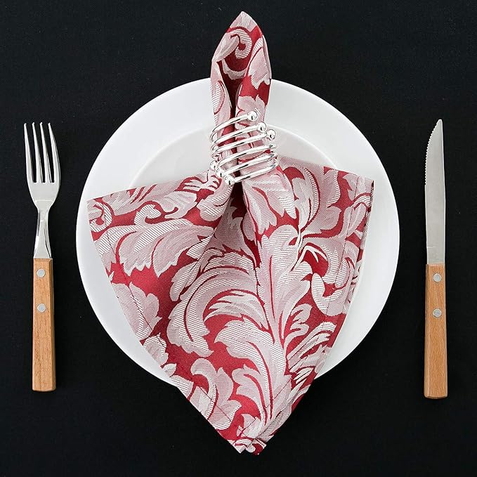 EHouseHome Damask Jacquard Cloth Napkins Waterproof Spillproof Polyester Fabric Napkins Burgundy, Set of 12, 17 x 17 Inch