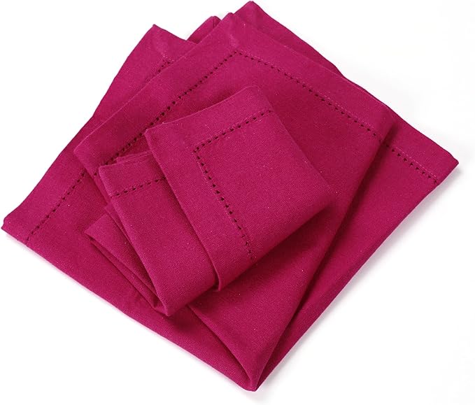 Lightnpro Decorative Cloth Dinner Napkins with Hemstitched, Wedding, Cocktail & Party Napkins, Mitered Corners, Machine Washable, 12 Elegant Table Napkins for Special Occasions - 18x18 Inch Magenta