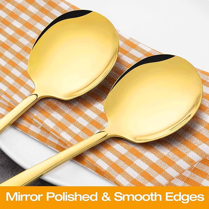 Stainless Steel Serving Spoons Large 9.2-Inch Gold Serving Spoon 8-Piece Big Serving Utensil Set for Buffet, Parties, Catering - Dishwasher Safe(8-Pieces, Gold)