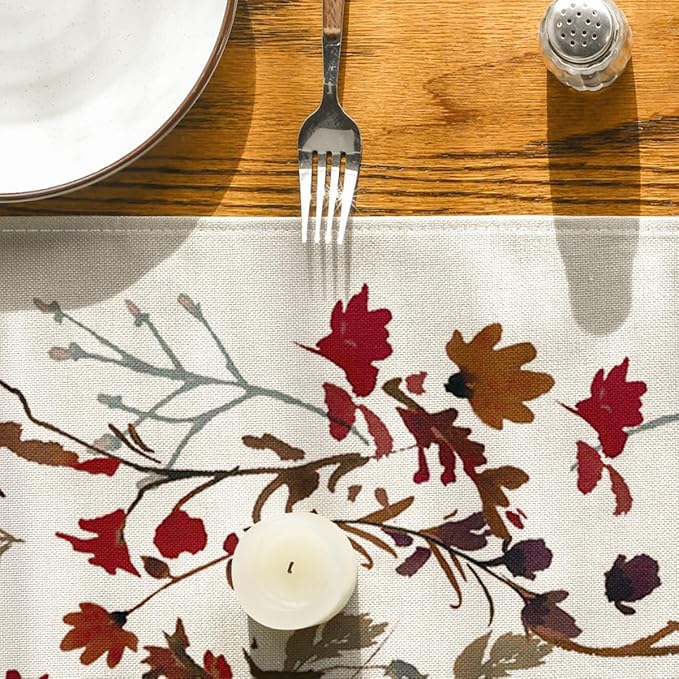 Artoid Mode Weeds Flowers Leaves 210 GSM Halloween Table Runner,Seasonal Fall Kitchen Dining Table Decoration for Home Party Decor 13x90 Inch
