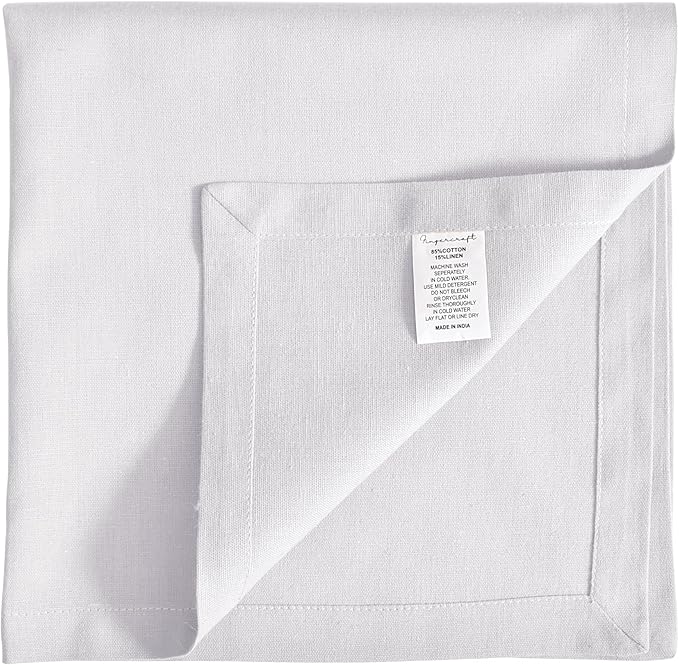 FINGERCRAFT Dinner Cloth Napkin Cotton Linen Blend 12 Pack Natural Premium Quality, Mitred Corner for Every Day Use Pre Shrunk and Good Absorbency 20x20 inch Easter Color White
