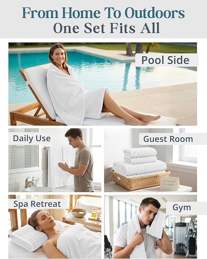 Casa Platino 100% Cotton Luxury Bath Towel Set 8 Pieces - Super Soft, Absorbent & Quick Dry - 2 Bath, 4 Washcloths, 2 Hand Towels for Bathroom - Sustainable Value Pack, Ideal for Spa & Travel - White
