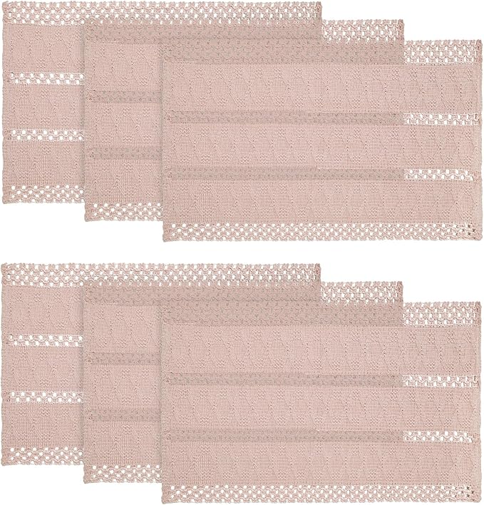 Artoid Mode Pink Farmhouse Woven Rustic Hollow Placemats Set of 6,12x18 Inch Seasonal Holiday Table Mats Party Kitchen Dining Decoration