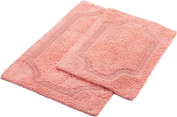 voyzz home Set of 2 Reversible Bath Rug 20x32 inch -17x24 inch | 100% Cotton Hand Tufted Soft & Absorbent Bath Mat|Washable Quick Dry Shaggy Shower Mat | Non-Slip Mordern Bathroom Decor | Peach…