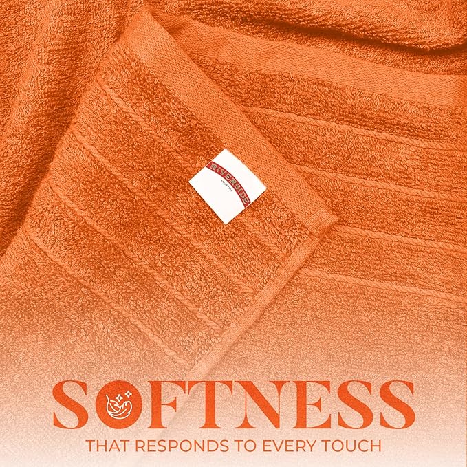 RIVERSIDE Pack of 4 Premium Extra Large Bath Towels 30 x 60 Inches, 100% Cotton, Super Soft & Highly Absorbent, Larger & Lighter Weight, Quicker to Dry, Perfect for Bathroom, Orange