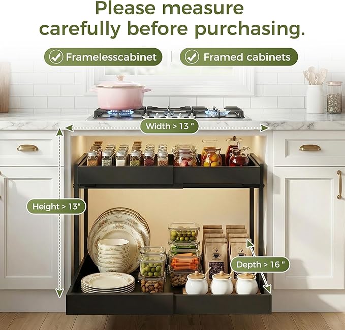 Abalter Expandable Pull Out Cabinet Organizer, 2-Tier Slide Out Drawer for Kitchen Cabinets, Adjustable Width 12-18.5", Slide Out Shelves for Kitchen Countertop, Bathroom, Pantry, Heavy Duty Caddy