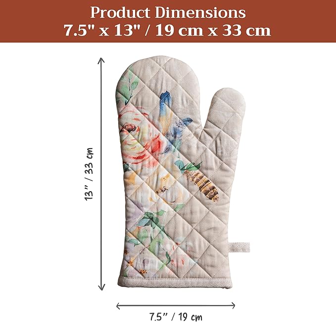 Maison d'Hermine Oven Gloves 100% Cotton Oven Mitt 7" x 13" with Loop Heat Resistant BBQ Cooking Gloves Baking Grilling Gifts for Mothers Day Spring/Summer (Pack of 1, Ibiza - Beige)