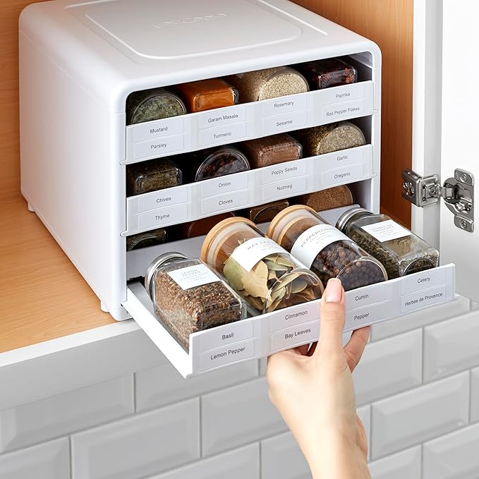YouCopia SpiceStack® Adjustable Spice Rack Organizer, Pull-Down 24-Bottle Seasonings and Spices Holder for Kitchen Cabinet and Pantry Organization with 104 Included Labels | Adjustable, Organizer, Seasonings, Spices Holder, Kitchen Cabinet