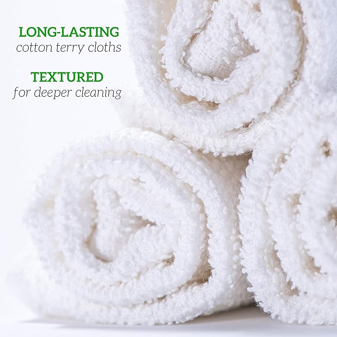 GREEN LIFESTYLE 60-Pack Cotton Wash Cloths – 14"x17" Absorbent Cleaning Rags for Housekeeping, Kitchen Towels, Bar Mop Towels, Durable Terry Cloth Rags, Premium Quality Multipurpose Washcloths