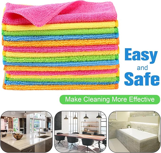 Tanlade Cleaning Cloth Dry Erase Cloth Cleaning Rags Reasonable Kitchen Towels Microfiber Towels Cars Wash(6 x 6 Inch,Green/Blue/Yellow/Pink/Orange,50 Pcs)