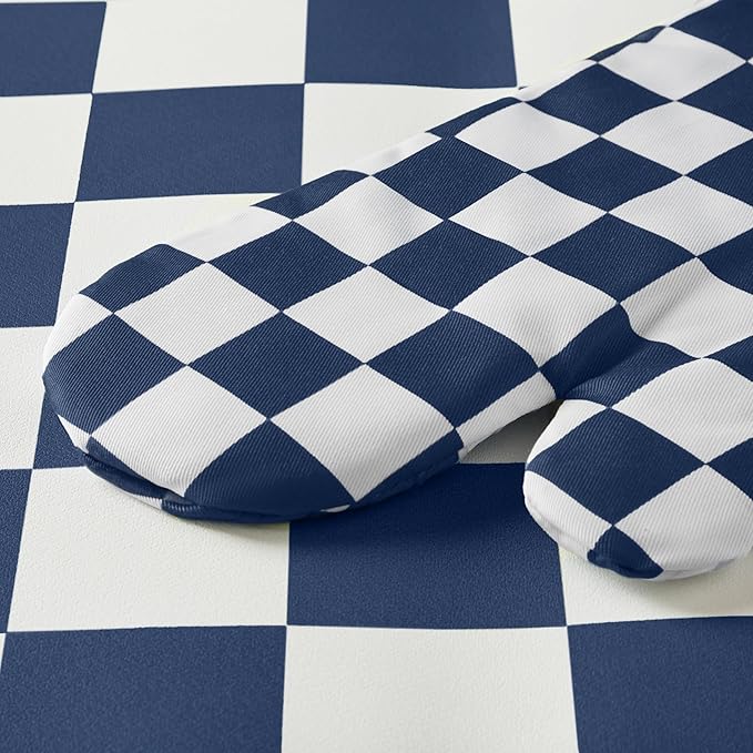 Ohocut Navy Blue Checkered Oven Mitts Heat Resistant, Vintage Retro Checkerboard Cute Oven Mitts, Non-Slip Silicone Kitchen Oven Gloves, 2-Pack Set, 7''x13''