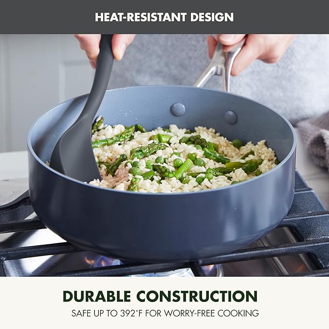 GreenPan Silicone Solid Spoon, Mixing Stirring Serving, Cooking Kitchen Utensil, Flexible Rubber Nonstick Cookware, Rigid Steel Core, Heat-Resistant, Anti-Slip Handle, BPA-Free, Dishwasher Safe, Gray