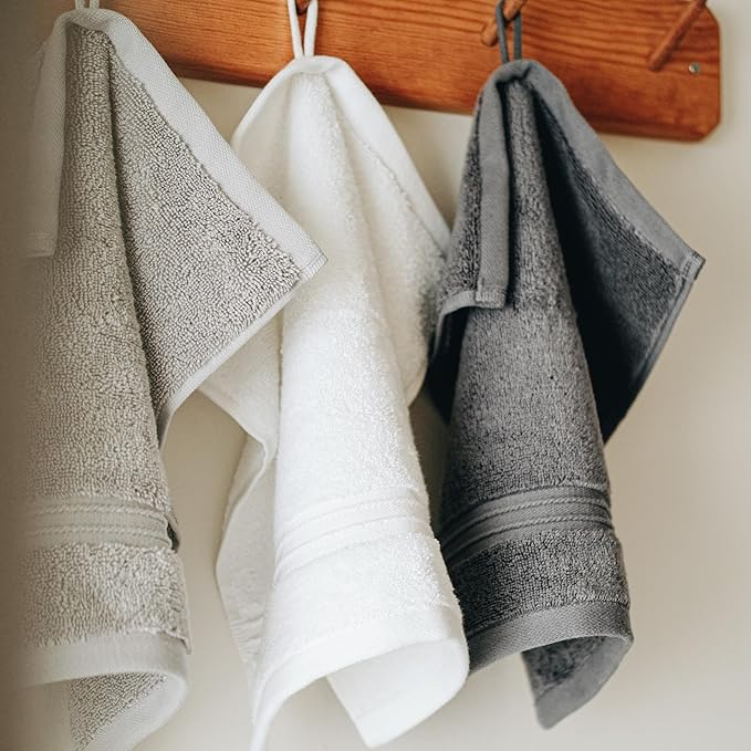 Milara Turkish Super-Plush Wash Cloths Set 4-Piece | Premium 100% Cotton Washcloths Absorbent, Durable with Hanging Loops | Anthracite (Dark Gray) Bath Washcloths, (13 x 13 Inch)