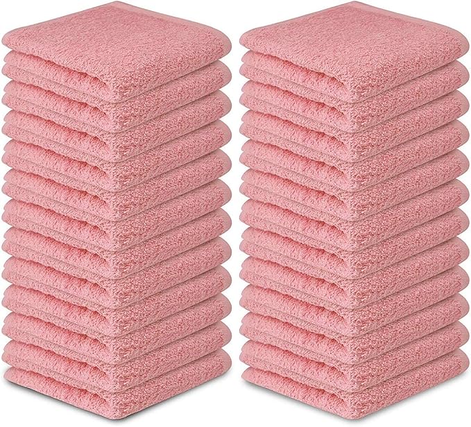 Softolle 100% Cotton Washcloths 60 Pack (12x12 Inches) Soft, Highly Absorbent Washcloth, Face Towels, Wash Cloths for Face, Ring Spun, Bulk Pack (Pink)