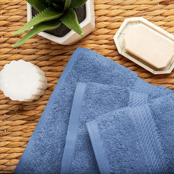 SUPERIOR Egyptian Cotton Pile 3 Piece Towel Set, Includes 1 Bath, 1 Hand, 1 Face Towel/Washcloth, Ultra Soft Luxury Towels, Thick Plush Essentials, Guest Bath, Spa, Hotel Bathroom, Denim Blue