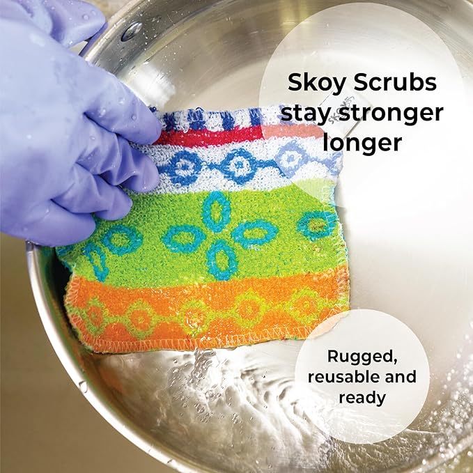 Skoy Scrub, 8-Pack Reusable, Non-Scratching Dish Scrubber for Kitchen and Household Cleaning, Planet-Friendly, Dishwasher Safe Soft Scrub, Monochromatic Colors