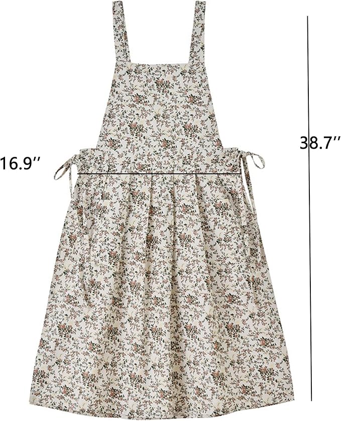 Adult Kitchen Apron Floral Cotton Waterproof Adjustable Apron Cooking Baking Garden Chef Apron with Pocket