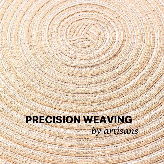Round Placemats Set of 6 Woven Placemats Washable Braided Table Mats for Dining Table Heat Resistant Non-Slip Circle Place Mats(Beige)