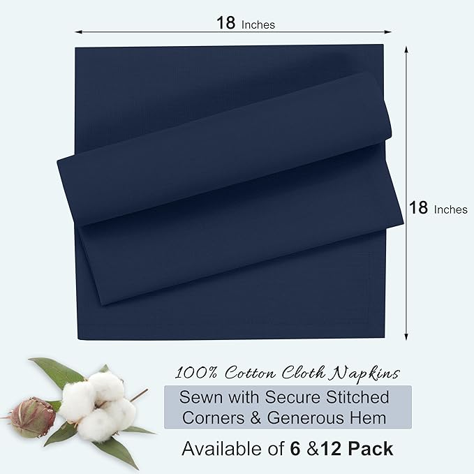 Ruvanti Cloth Napkins Set of 6, 18x18 Inches, 100% Cotton, Washable, Soft & Absorbent, Perfect for Wedding, Christmas, ‎Thanksgiving Dinners - Pageant Blue