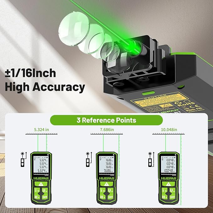 Laser Measuring Tool with Bluetooth APP, 200ft, ±1/16" High Accuracy, Huepar Rechargeable Green Beam Laser Distance Meter Multiple Measurement Modes, IP54 Durable for Home & Construction