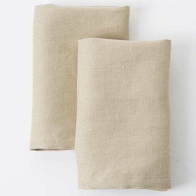 Linen Thick Kitchen Towels Set of 2-100% Linen Dish Towels with Hanging Loops, Super Soft Quick Dry Tea Towels Stonewashed and Handcrafted 17.7 x 23.6 Inch,Dark Apricot