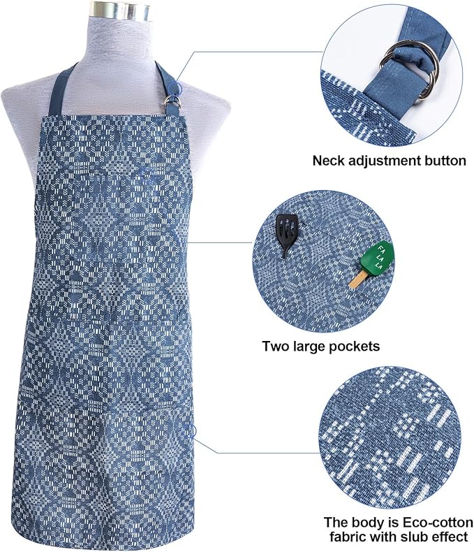 Oven Mitts and Pot Holders with Cooking Apron Set of 5, Heat Resistant Kitchen Gloves and Silicone Non-Slip Potholders (Dusty Blue)