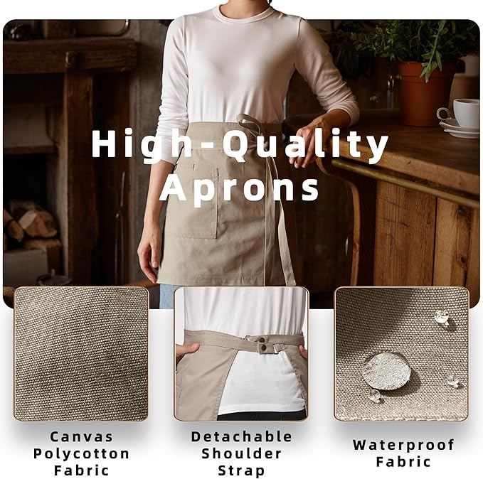Unisex Waist Apron Half Bistro Apron Server Aprons with Pockets Waterproof 4251BY