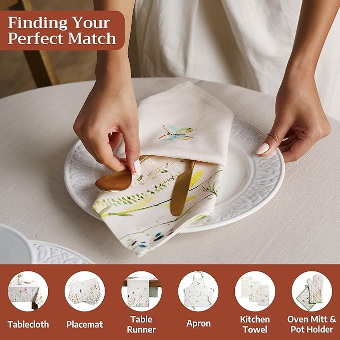 Maison d' Hermine Cloth Napkins Set of 4 100% Cotton Everyday Reusable Square Napkins Cloth Washable Dinner Wedding Restaurant Gifts for Mothers Day Spring/Summer (Botanical Fresh, 20" x 20")
