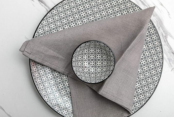 100% Pure Linen Dinner Cloth Napkins 15 x 15 Inch Taupe Grey - Set of 6 Pack European Flax Natural Fabric Washable for Home and Kitchen