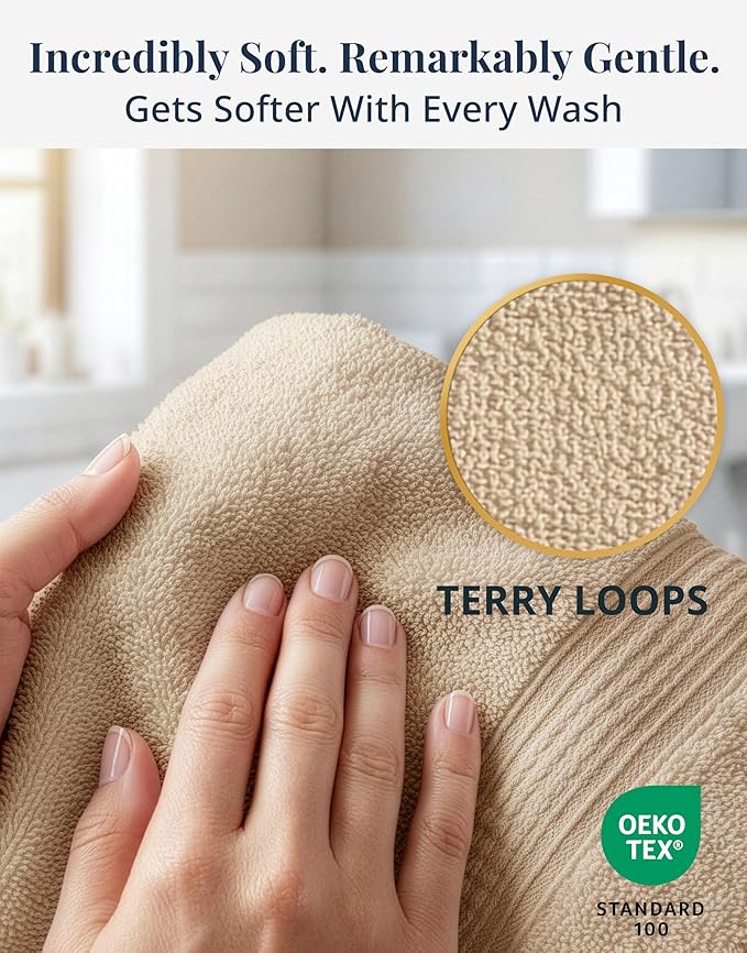LANE LINEN Bathroom Hand Towels - 6 Pack (16" x 28"), 100% Ringspun Cotton Hand Towel Set - Soft, Lightweight, Fade & Shrink Resistant - Everyday Use, Face Towels for Bathroom, Gym and Travel - Taupe