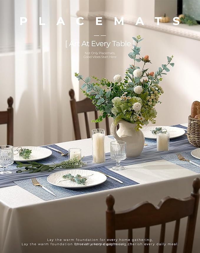 Leetaltree Gradient Blue Woven Placemats Set of 24 - Heat Resistant Non-Slip Place mats for Dining Table, Washable Durable PVC Vinyl Woven Table Mats(Gradient Blue, 24)