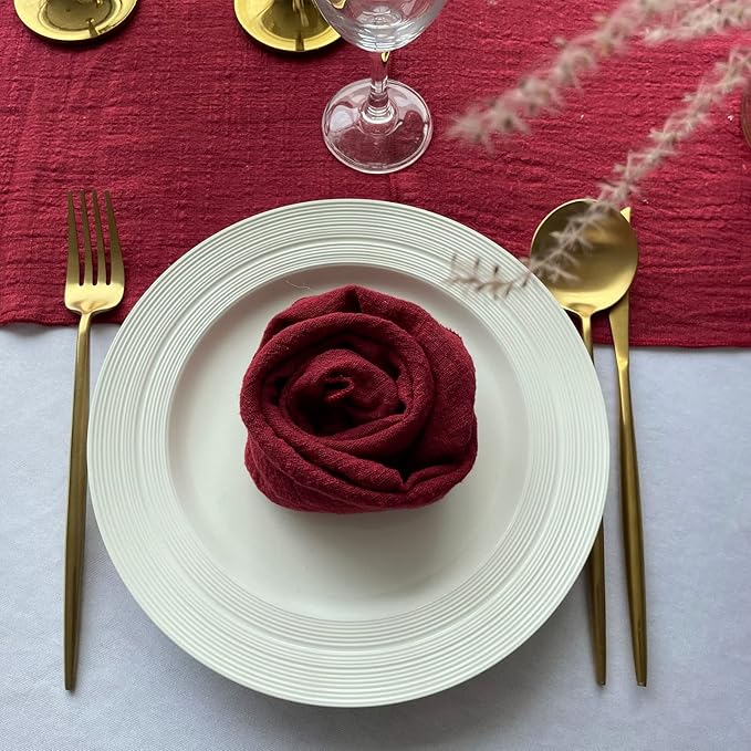EHLDekol Gauze Cloth Napkins 6 Pack 16x16 Inches 100% Natural Soft Cotton Weddings Decorative Parties Family Everyday Use Bulk Linen Dinner Napkins (Dark Red, 6 Pack)
