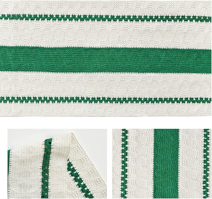 Artoid Mode Dark Green Farmhouse Woven Rustic Table Runner, Seasonal Holiday Hollow Kitchen Dining Table Decoration for Home Party Decor 12x72 Inch