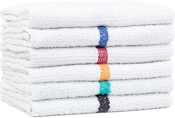 Arkwright Bar Mop Towels, Pack of 12, 100% Cotton Kitchen Dishcloths, Absorbent Quick Dry Cleaning Cloths for Restaurant, Bar and Home Kitchen, 16 x 19 in, White/Green