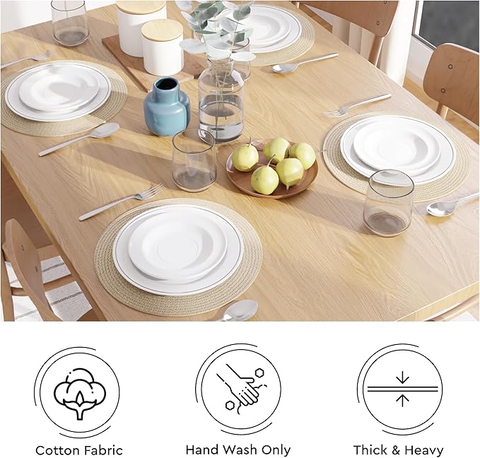 Encasa XO Dining Placemats Set of 4 | Cotton Round Table Mat - 13 in Diameter | Beige | Handmade Rib Style Chargers for Dinner Plates