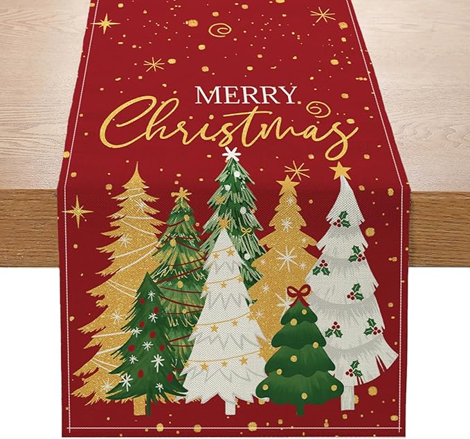 Christmas Decorations - Merry Christmas Table Runner 13x72 Inch,Xmas Trees Snowflakes Table Runner for Holiday Seasonal Winter Decoration Indoor Outdoor Party