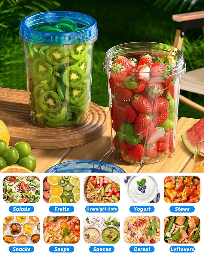 BiuLeon 6 Pack-34oz Freezer Storage Containers, Plastic Food Storage Containers with Twist Top Lids, BPA Free and Reusable Soup Containers with Lid, Microwave and Dishwasher Safe