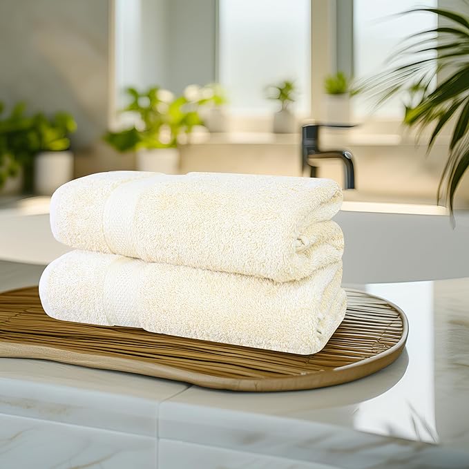Commercial Bulk Pack of 12 Bath Towels – 100% Cotton Terry 24" x 48" – Ideal for Hotels, Salons, Gyms, Spas & Institutional Use – Ivory