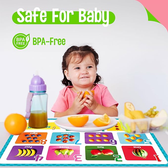 6 Pack Placemats for Kids, Non-Slip Washable, Reusable Alphabet, Number, Shape & Color, Universe, Map, Different Themed Educational Table Mats for Home, Kindergarten, Classroom, Nursery