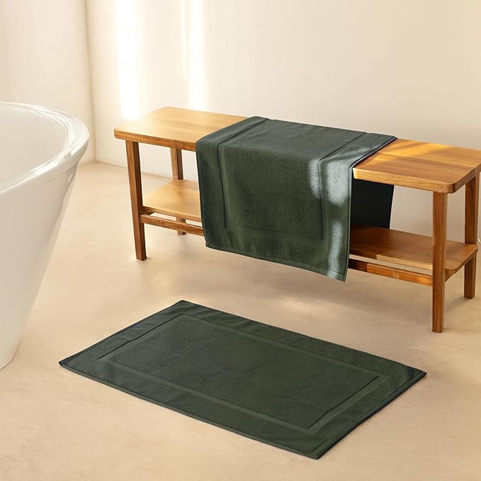 SALBAKOS 100% Turkish Cotton Bath Mat Set 2-Piece - 20x34 inch, Hotel & Spa Collection, Soft, Absorbent, Long Lasting, Durable Bathroom Rugs | Made in Turkey (Green, 2 Bath Mats)