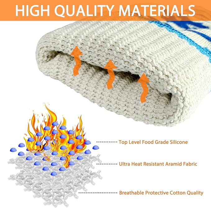 BBQ Grill Gloves Heat Resistant, 1472℉ Heat Resistance Fireproof Glove for Grilling Smoking Barbecue Oven Mitts Extreme Hot Proof Mittens for Kitchen Cooking Baking