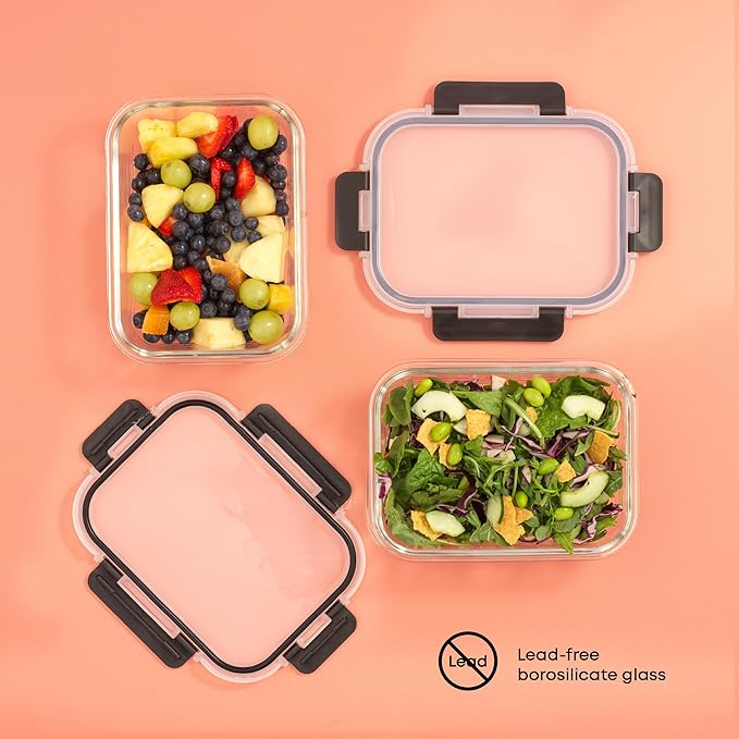 JoyJolt Glass Food Storage Containers with Lids. 5 Pack Glass Meal Prep Containers Reusable 35oz Single Compartment Airtight Container Set. Lunch Containers for Adults and Kitchen Storage Containers