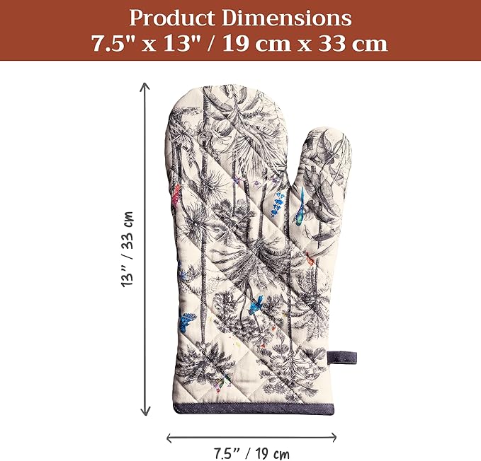 Maison d' Hermine Oven Gloves 100% Cotton Oven Mitt 7" x 13" with Loop Heat Resistant BBQ Cooking Gloves for Thanksgiving Christmas Decorations Baking Handling Hot Pans (Pack of 1, Amazonia)