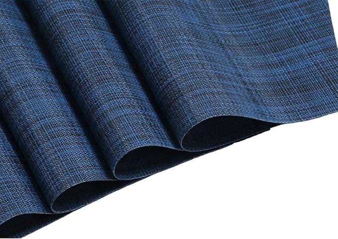 SHACOS Wedge Placemat Set of 4 Non Slip Heat Resistant Woven Vinyl Round Table Placemats Circle Table Mats Wipe Clean Indoor Outdoor (4, Blue Black)