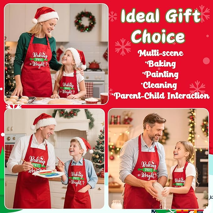 R HORSE 2Pcs Christmas Adult Kids Apron Costume Set, Mommy and Me Adjustable Kitchen Apron with 2 Pockets, Grandma and Me Matching Gift for Women Kid Cooking Baking Painting Training Gardening