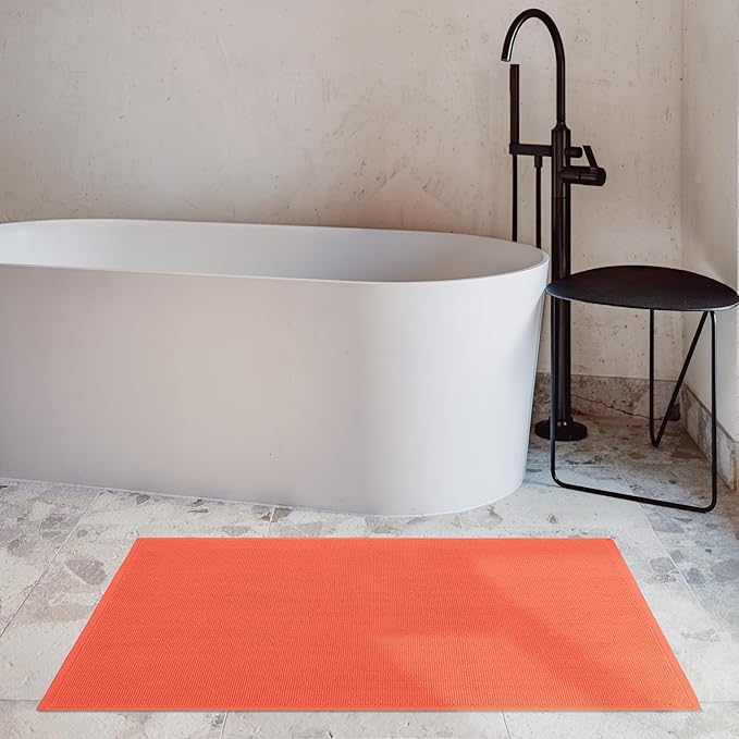 Cotton Paradise 100% Cotton Non Slip Bath Mats for Bathroom, 17x24 inch Soft Absorbent Quick Dry Machine Washable Floor Bath Mat, Coral