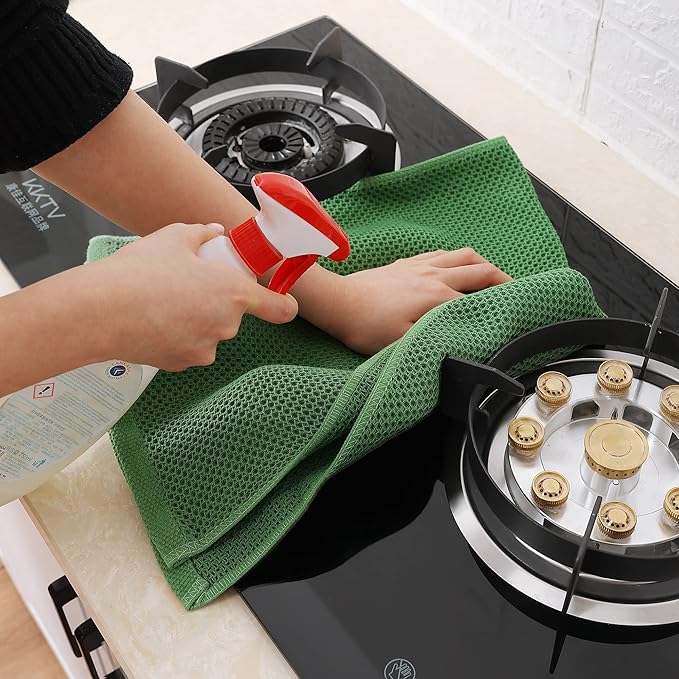 Homaxy 100% Cotton Waffle Weave Kitchen Towels, 3-Pack Ultra Soft Absorbent Dish Towels, Quick Drying Cleaning Towels, 13 x 28 Inches, Grass Green
