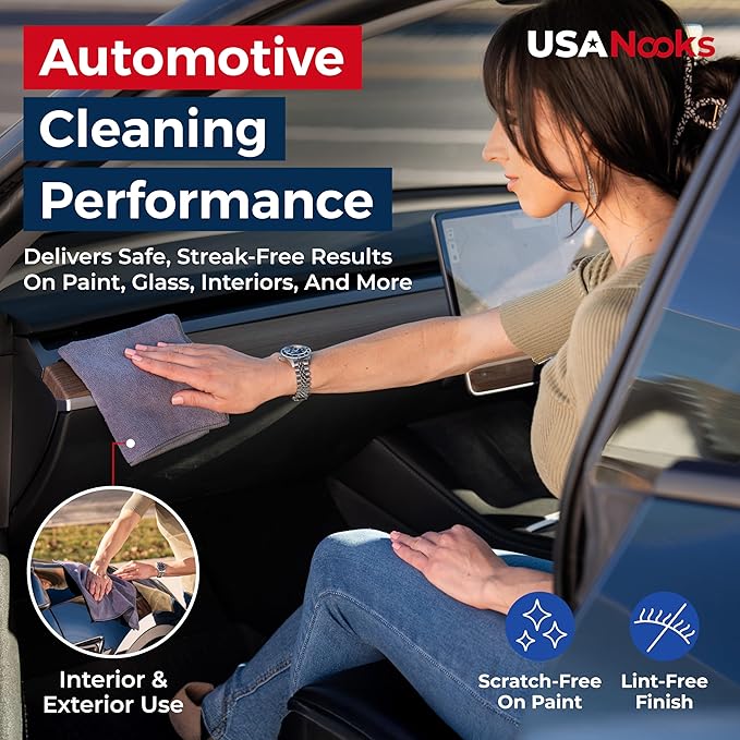 USANOOKS Microfiber Cleaning Cloth Grey - 12 Pcs (12.5"x12.5") - High Performance - 1200 Washes, Ultra Absorbent Microfiber Towel Weave Grime & Liquid for Streak-Free Mirror Shine - Car Washing Cloth